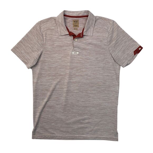 Oakley Polo Shirt Mens S Small Red Gray Regular Fit Spacedye Short Sleeve Golf - Picture 1 of 12